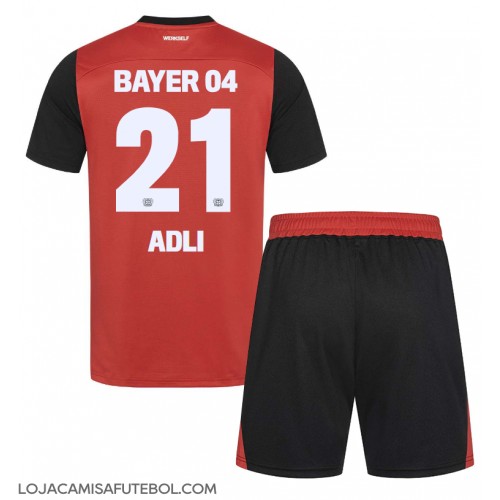 Camisa de Futebol Bayer Leverkusen Amine Adli #21 Equipamento Principal Infantil 2024-25 Manga Curta (+ Calças curtas)